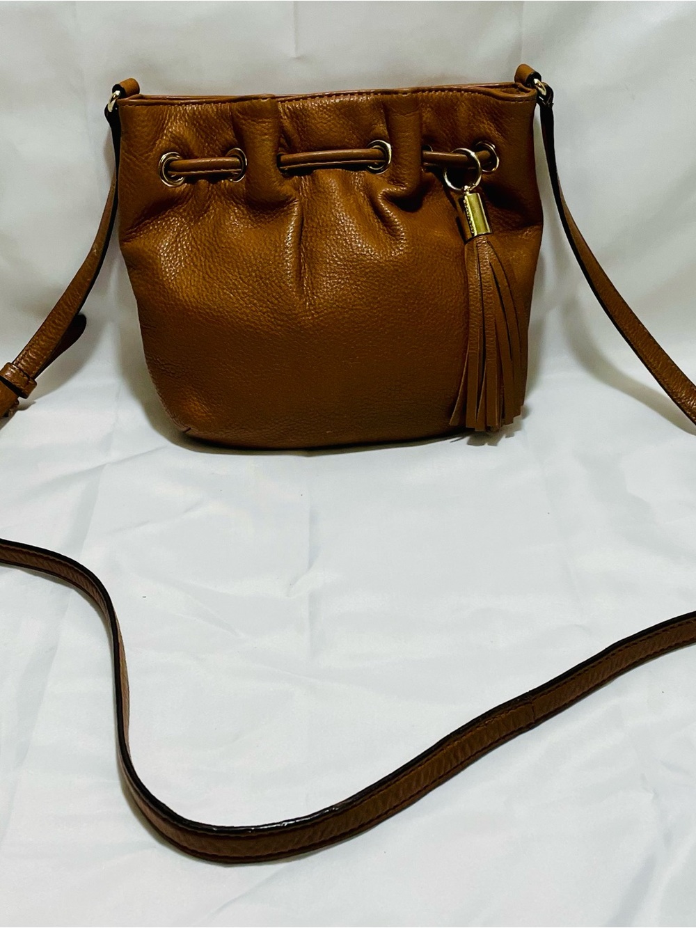 Michael Kors Bedford Leather Ring Drawstring Crossbody Bucket Bag